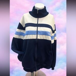 Vintage Adidas Navy and Cream Jacket with Blue Accents XL